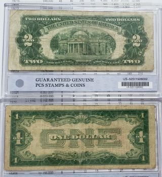 SCARCE Bold Mid - Grade 1928 $1 RED SEAL US Note & 1928 $2 RED SEAL US NOTE SET 2