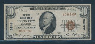 Fr1801 Ch 9544 $10 1929 National " Union City,  Nj " Only 11 Known Bu6627