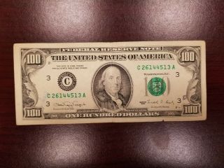 Series 1990 Us One Hundred Dollar Note Bill $100 Philadelphia C26144513a