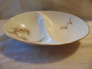 Larchmont By Sango Divided Vegetable Bowl,  Brown Pine Pattern