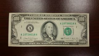 Series 1990 Us One Hundred Dollar Bill $100 Boston A10738018a