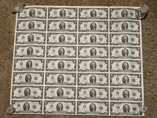 Uncut Sheet Two Dollar Bills 32 U.  S.  Real Uncirculated Currency 2003a