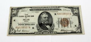 1929 $50 National Currency Note The Federal Reserve Of Dallas Texas - Nr 10035 - 6