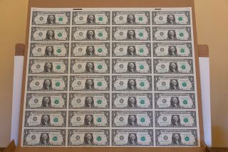1981 B Series $1 One Dollar Bill Us Currency Sheet 32 Notes Uncut - Box