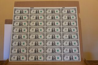 1981 G Series $1 One Dollar Bill Us Currency Sheet 32 Notes Uncut - Box