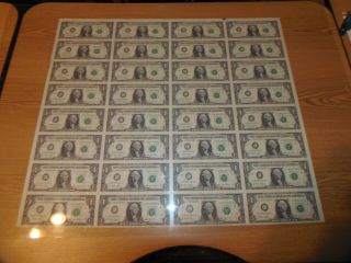 Series 2003 Uncirculated Us $1 Uncut Sheet Of 32 Notes - Shipped In Tube