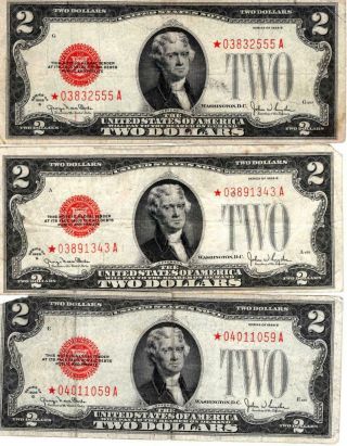 Lof Of 3 1928g $2.  00 Legal Tender Star Note Fr.  1508