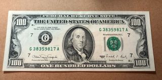 1990 G Federal Reserve Note One Hundred Dollar Bill Small Head Chicago