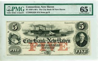 1850s - 60s $10 City Bank Of Haven Connecticut Pmg 65 Epq Gem Unc