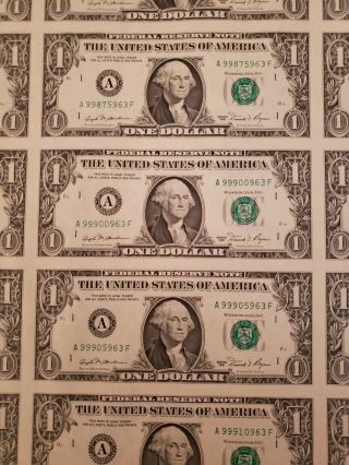 1981 Uncut Sheet of 32 US $1 Bills, 2