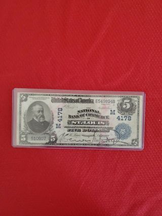 Au $5.  00 National Bank Of Commerce In St Louis 1902 Blue Seal Note