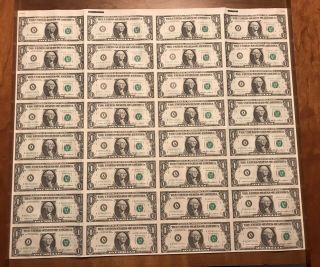 Uncut Sheet $1.  00 Dollar Bills (32) 1985 Uncirculated