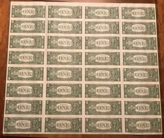 Uncut Sheet $1.  00 Dollar Bills (32) 1985 Uncirculated 2