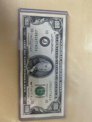 1990 J 100 Dollar Bill