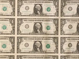 1985 Uncut Sheet 32 $1 One Dollar Bills U.  S.  Currency 2