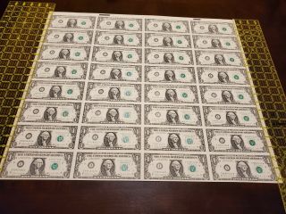 Uncut Sheet Of 32 $1 One Dollar Bills U.  S.  Paper Currency Notes Series I 1988