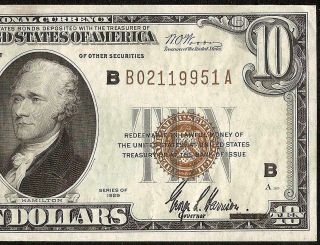 1929 $10 DOLLAR BILL BROWN SEAL BANK NOTE NATIONAL CURRENCY OLD PAPER MONEY AU 2