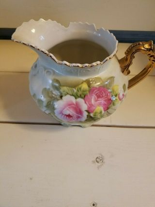Lovely Lefton China Green Heritage Pink Roses Water Pitcher Squat 796