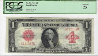 $1 1923 Legal Tender Red Seal Large Size Note Pcgs Currency Very Fine 25 Fr 40