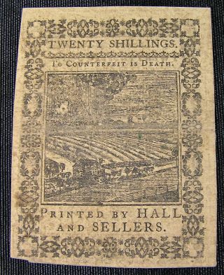 US Colonial 20 Shilling Currency Note Pennsylvania 1773 2