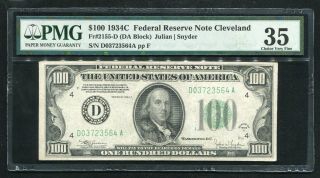 Fr.  2155 - D 1934 - C $100 Frn Federal Reserve Note Cleveland,  Oh Pmg Very Fine - 35