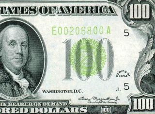 $100 1934 Lgs Lime ( (light Green Seal))  Federal Reserve Note ( )