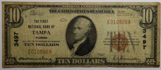 1929 First National Bank Of Tampa,  Florida $10 Nb Note Fine