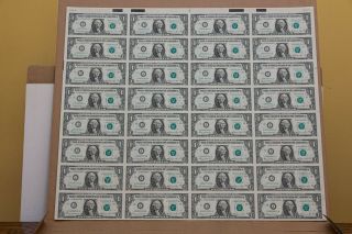 1981 J Series $1 One Dollar Bill Us Currency Sheet 32 Notes Uncut - Box