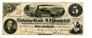 1862.  $5 Marshall,  Michigan.  Exchange Bank Of A.  L.  Perrin Co.  Plank Road Company