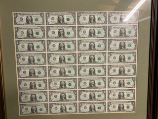 Uncut Sheet Of 32 X $1 One Dollar Bills - 1981 Series - Unframed