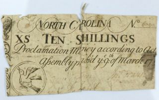 1754 North Carolina Ten Shillings Colonial Note 10s - Nc - 77