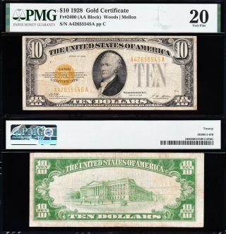 Bold Mid - Grade Vf 1928 $10 Gold Certificate Pmg 20 55545a