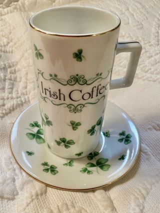 Vintage 1960 - 1980 Lefton China Irish Coffee Cup And Saucer Made In Japan