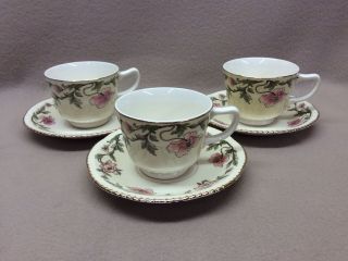 Vintage Homer Laughlin “pink Poppies” Cups & Saucers (3)