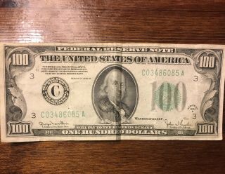 Series 1934 D 100 Dollar Bill Federal Reserve Note