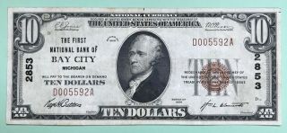 1929 $10.  T1 The First National Bank Of Bay City Michigan Mi.  Charter 2853