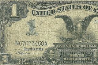 1899 One Dollar (black Eagle) 1$ Blue Seal Note In Fine.