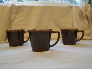 Set Of 3 Vintage Mccoy Pottery Brown Drip Coffee Mugs Cups Mid Century Mcm Cool