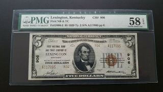 1929 $5 Ty.  2 National Lexington,  Kentucky Pmg 58 Choic Au - Epq