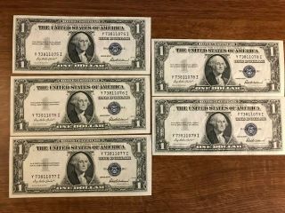1935f Series $1 Currency Silver Certificates 1935 F 5 In Sequence