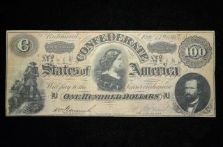 1864 $100 Confederate States Of American Currency Richmond (otx278)