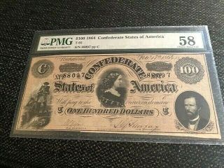 $100 1864 Confederate States Of America T - 65,  Pmg
