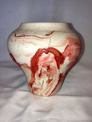 Vintage Nemadji Pottery Vase 5 - 1/2 " Red Orange Cream Black