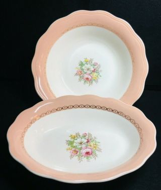 Vintage 22kt.  Gold Dusty Rose French Saxon China 2 Piece Serving Bowls
