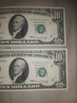 2 Consecutive Low Serial Number $10 Star Note 1969 Federal Reserve Note 2