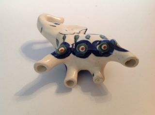 POLISH POTTERY ELEPHANT 3 1/2 inches long Trunk up good luck. 2