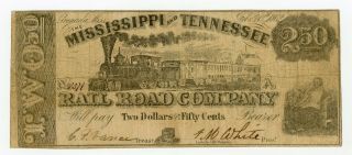 1862 $2.  50 The Mississippi And Tennessee Rail Road Co.  - Mississippi Note