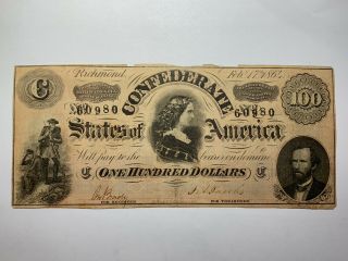 1864 $100 Confederate States Of America T - 65 More Currency