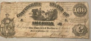 Confederate States Of America - $100 Note Issued In 1861 By Richmond Va