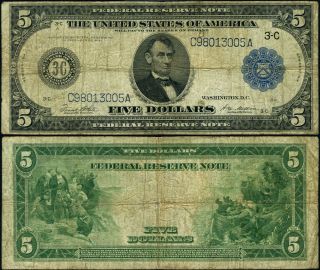 Fr.  855 B $5 1914 Federal Reserve Note Philadelphia Type B Fine